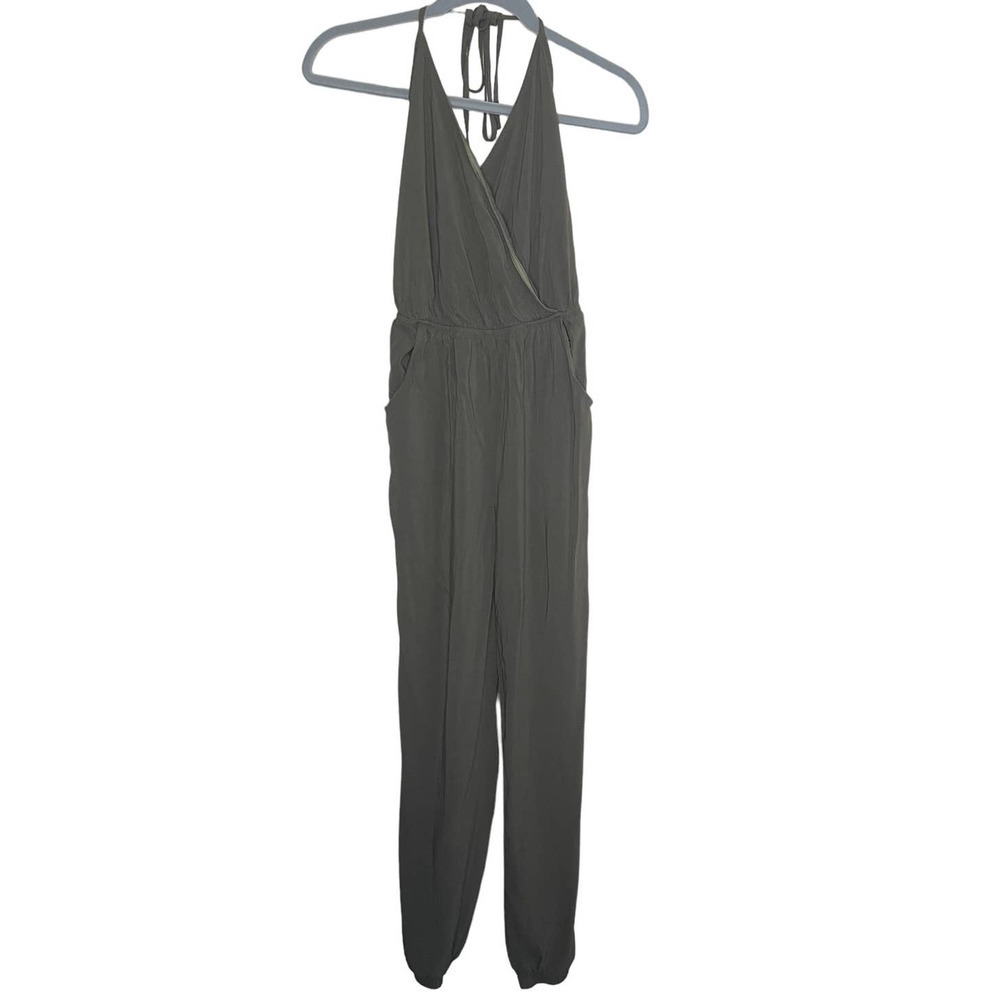 LULUS Learning to Fly Olive Green Jumpsuit Halter Tie Size S